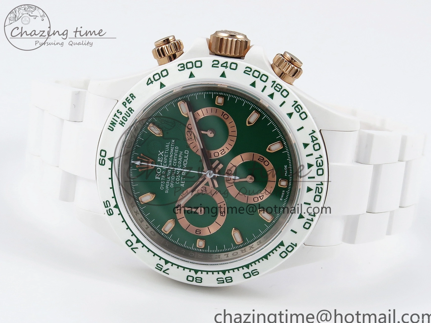 MiroTime 0203 MoistureWicking Daytona AET White Ceramic Case and Bracelet Green Dial SA4130 V 1891